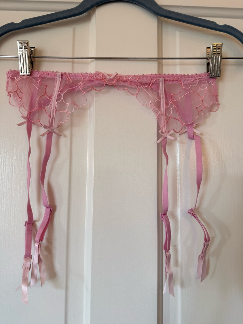 Skims Pink Sheer Lace Garter Belt